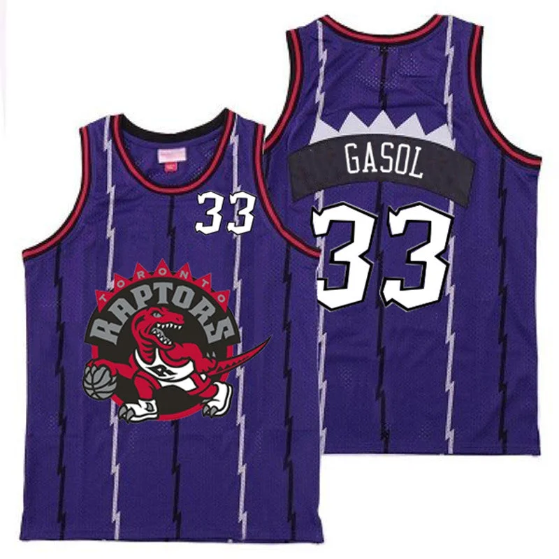 Basketball Jersey For Exclusive Custom Fan Gear-Raptors 33 Marc Gasol Purple Big Gray Red Logo Retro Basketball Jersey