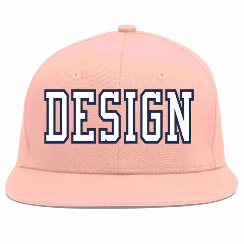 Baseball Cap With Team Logo-Custom Pink White-Navy Flat Eaves Sport Baseball Cap Design for Men/Women/Youth