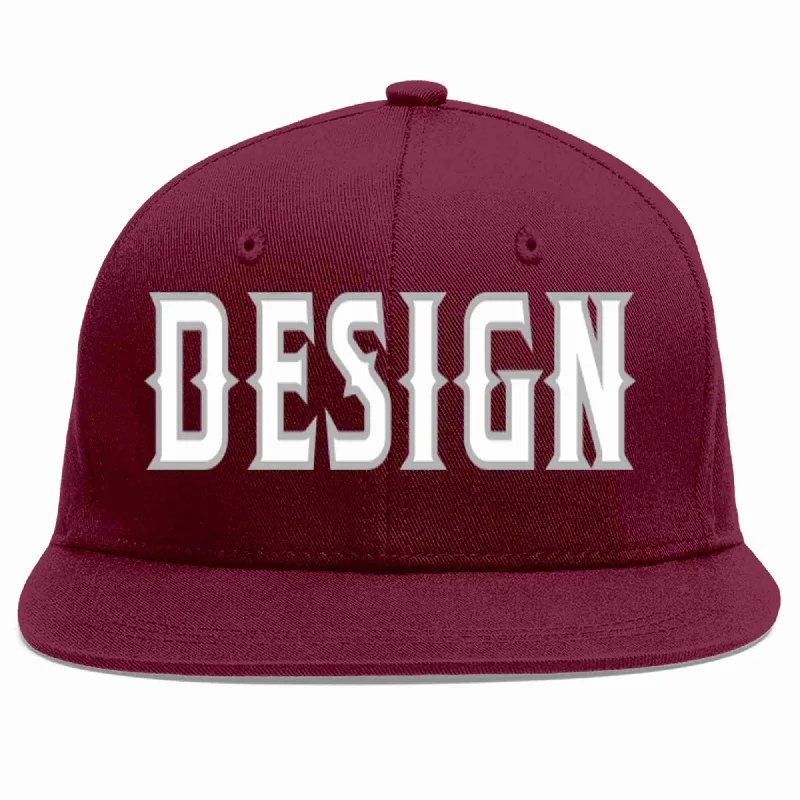 Baseball Cap For Game Day Apparel-Custom Crimson White-Gray Flat Eaves Sport Baseball Cap Design for Men/Women/Youth