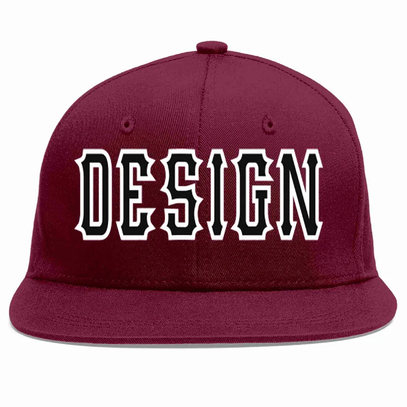 Baseball Cap For Custom Apparel Printing-Custom Crimson Black-White Flat Eaves Sport Baseball Cap Design for Men/Women/Youth