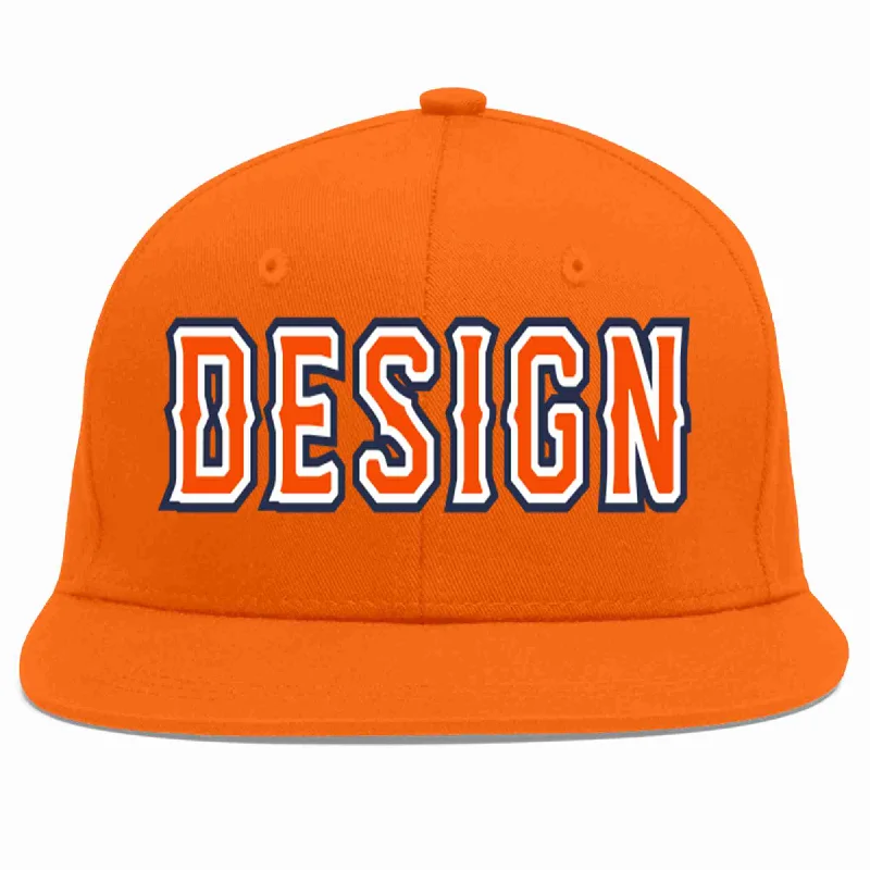 Baseball Cap For Outdoor Activities-Custom Orange Orange-White Flat Eaves Sport Baseball Cap Design for Men/Women/Youth