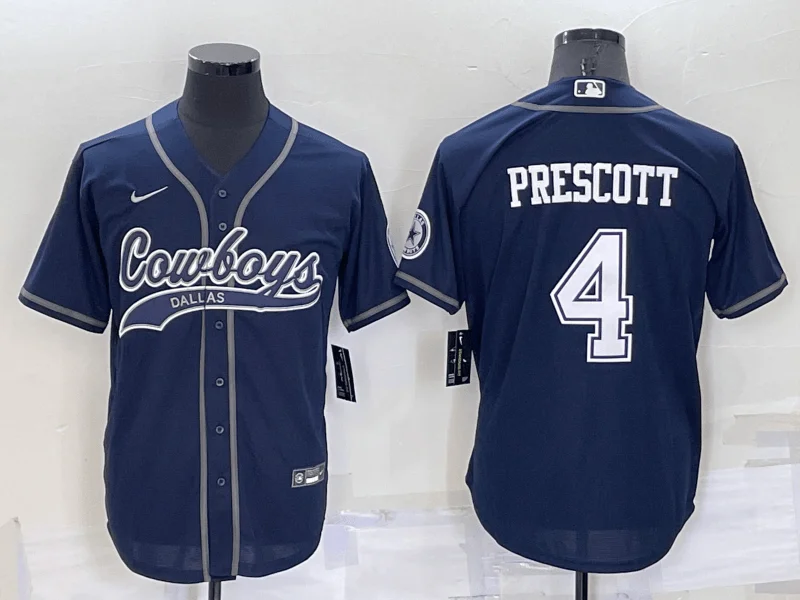 Baseball Jersey For Custom Fan Events-Men's Dallas Cowboys #4 Dak Prescott Navy Blue Stitched Cool Base Baseball Jersey