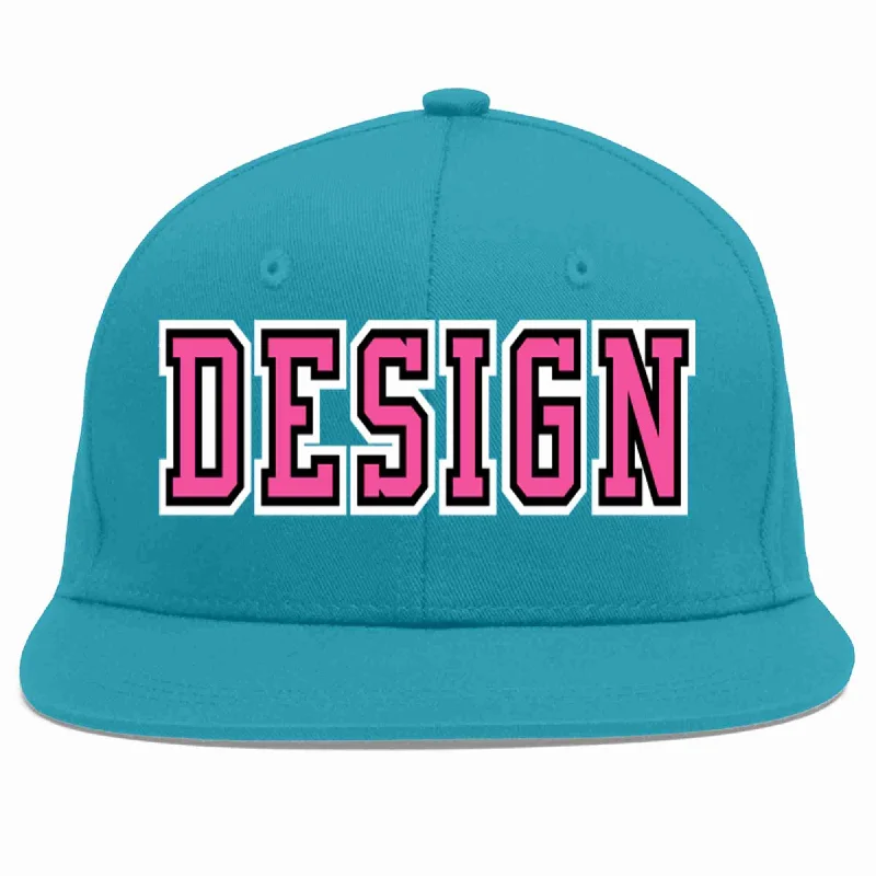 Baseball Cap For Youth Leagues-Custom Aqua Pink-White Flat Eaves Sport Baseball Cap Design for Men/Women/Youth