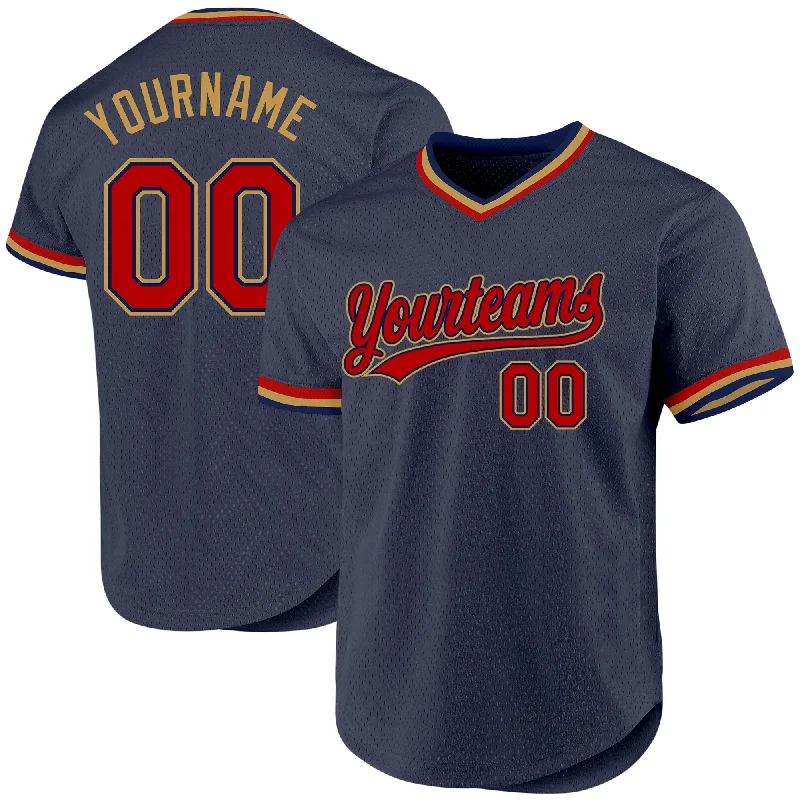 Baseball Jersey With Player Names-Custom Navy Red-Old Gold Authentic Throwback Baseball Jersey