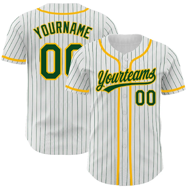 Baseball Jersey For Personalized School Merchandise-Custom White Green Pinstripe Green-Gold Authentic Baseball Jersey