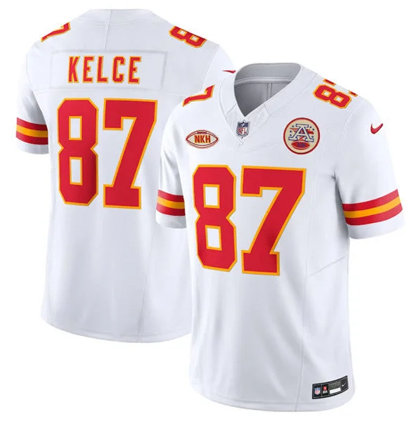 Football Jersey For Group Sports Fan Orders-Men’s Kansas City Chiefs #87 Travis Kelce White 2023 F.U.S.E. With "NKH" Patch Vapor Untouchable Limited Football Stitched Jersey