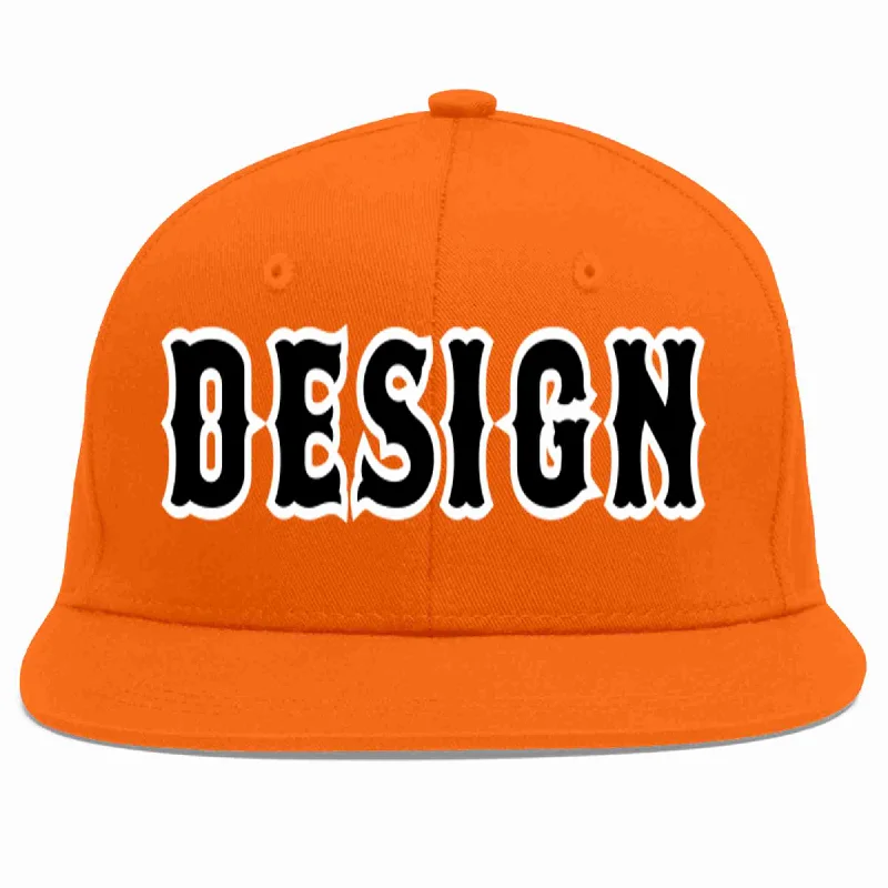 Baseball Cap For Team Uniforms-Custom Orange Black-White Flat Eaves Sport Baseball Cap Design for Men/Women/Youth