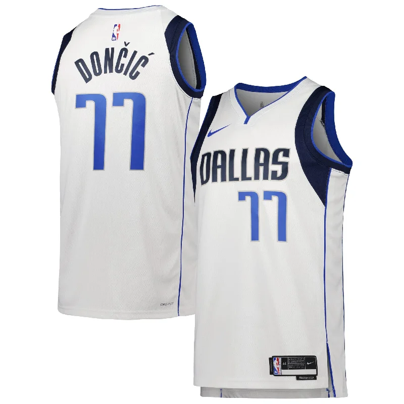 Basketball Jersey For Personalized School Event Gear-Luka Doncic Dallas Mavericks Unisex Swingman Basketball Jersey - Association Edition - White