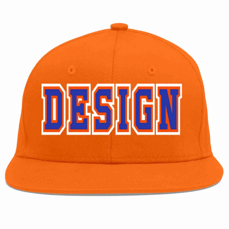 Baseball Cap For Professional Player Gear-Custom Orange Royal-Orange Flat Eaves Sport Baseball Cap Design for Men/Women/Youth