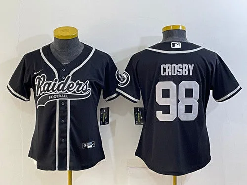 Baseball Jersey For Limited-Time Fan Gear-Women's Las Vegas Raiders #98 Maxx Crosby Black With Patch Cool Base Stitched Baseball Jersey(Run Small)