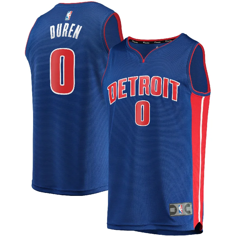 Basketball Jersey With Custom Embroidery-Jalen Duren Detroit Pistons Branded Fast Break Basketball Jersey - Icon Edition - Blue