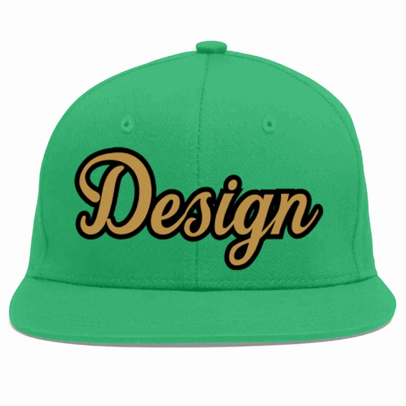 Baseball Cap For Custom Fan Merchandise-Custom Teal Old Gold-Black Flat Eaves Sport Baseball Cap