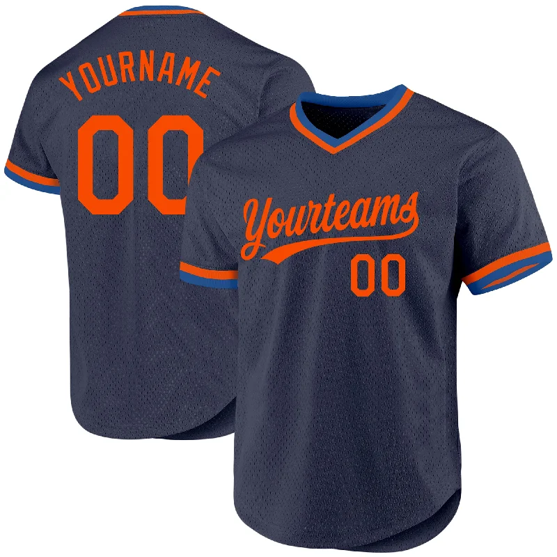 Baseball Jersey For Team Spirit Merchandise-Custom Navy Orange-Blue Authentic Throwback Baseball Jersey