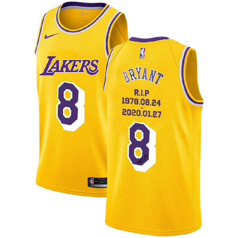 Basketball Jersey For Personalized Tournament Gear-Lakers 8 Kobe Bryant Yellow R.I.P Swingman Basketball Jerseys