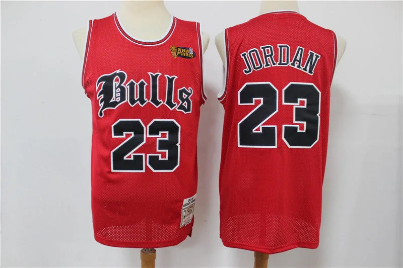 Basketball Jersey For Official Team Customization-Bulls 23 Michael Jordan Red Finals Patch Hardwood Classics Basketball Jersey