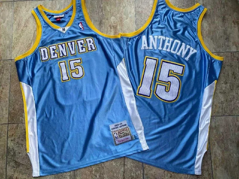 Basketball Jersey For Team Gifts-Nuggets 15 Carmelo Anthony Blue 2003 04 Hardwood Classics Basketball Jersey