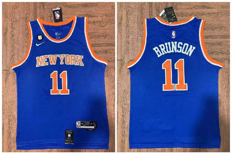 Basketball Jersey With Player Signature Embroidery-Knicks 11 Jalen Brunson Blue City Edition Swingman Basketball Jersey