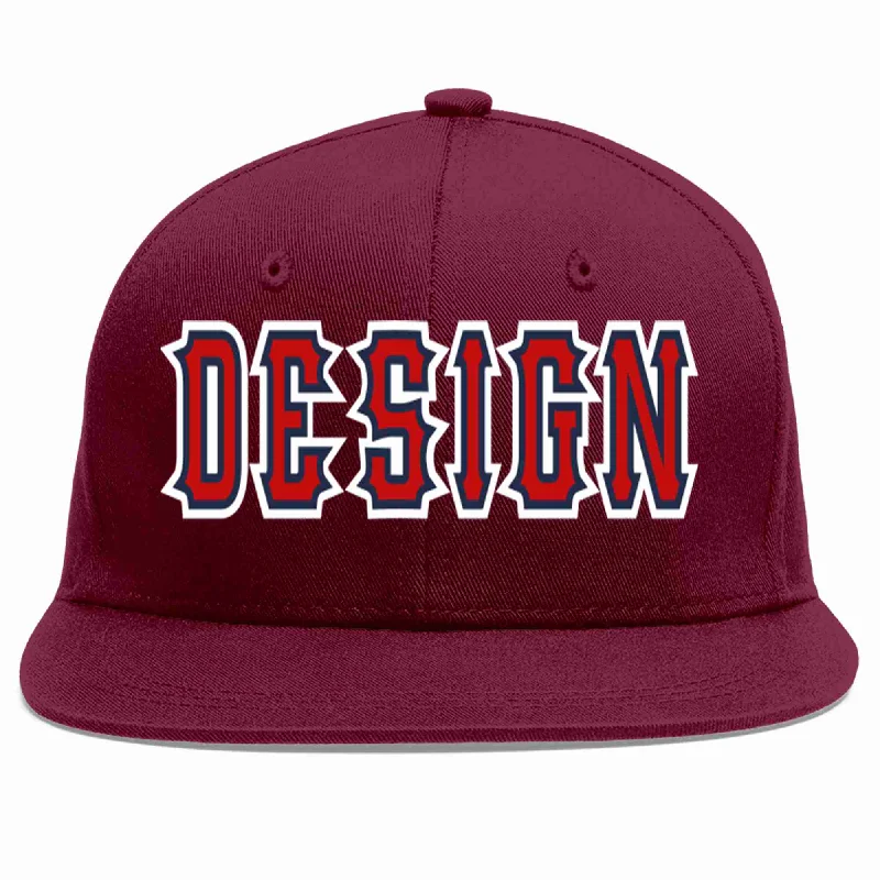 Baseball Cap For Team Supporter Gear-Custom Crimson Red-Navy Flat Eaves Sport Baseball Cap Design for Men/Women/Youth