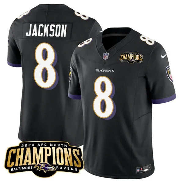 Football Jersey For Fan Merchandise-Men's Baltimore Ravens #8 Lamar Jackson Black 2023 F.U.S.E. AFC North Champions Vapor Limited Football Stitched Jersey