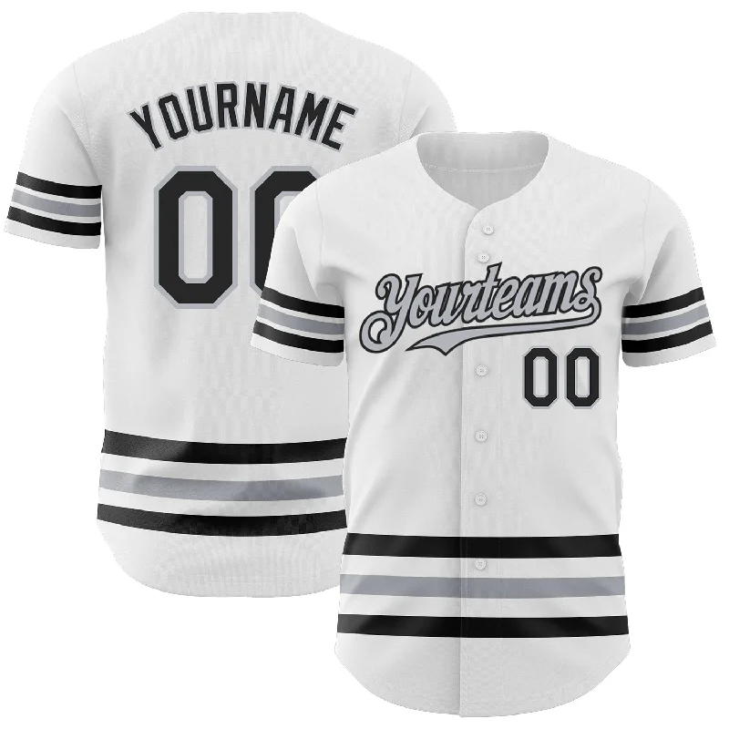 Baseball Jersey For Corporate Gifts-Custom White Black-Gray Line Authentic Baseball Jersey