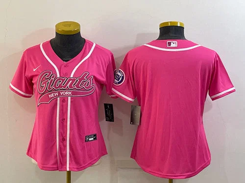 Baseball Jersey With Custom Logo-Women's New York Giants Blank Pink With Patch Cool Base Stitched Baseball Jersey(Run Small)