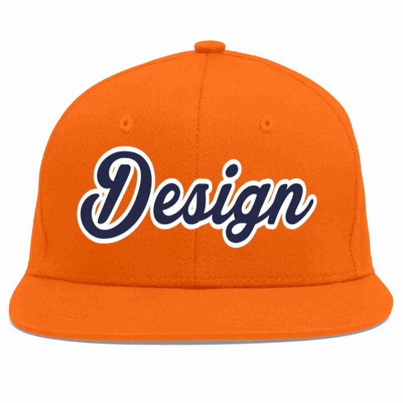 Baseball Cap For Tournament Custom Orders-Custom Orange Navy-White Flat Eaves Sport Baseball Cap Design for Men/Women/Youth