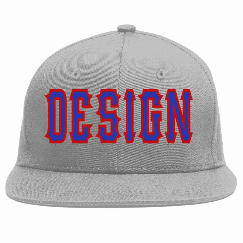 Baseball Cap For College Sports Teams-Custom Gray Royal-Red Flat Eaves Sport Baseball Cap Design for Men/Women/Youth