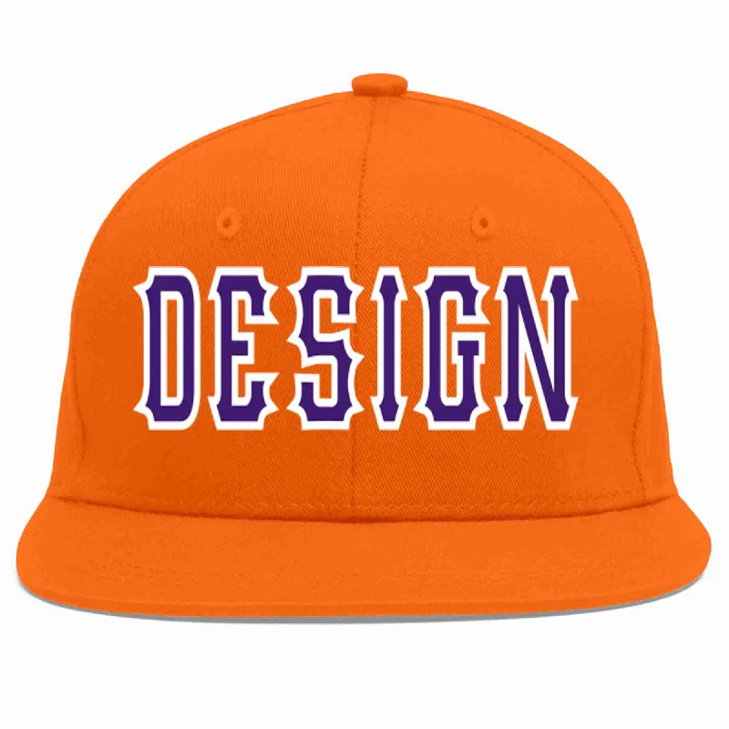 Baseball Cap With Player Number Customization-Custom Orange purple-White Flat Eaves Sport Baseball Cap Design for Men/Women/Youth