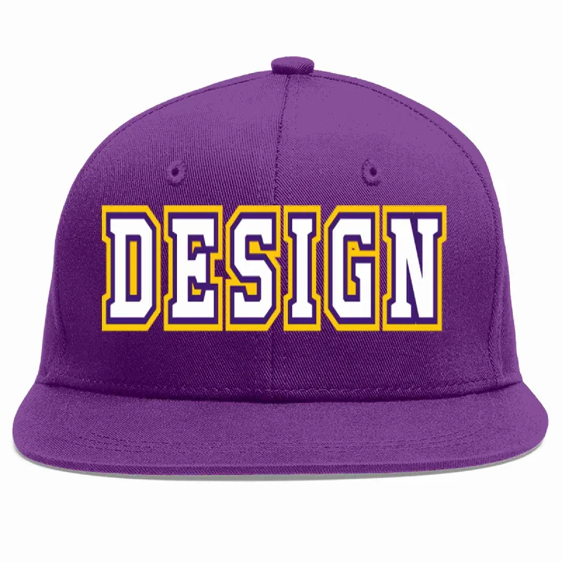 Baseball Cap For Limited Edition Designs-Custom Purple White-purple Flat Eaves Sport Baseball Cap Design for Men/Women/Youth