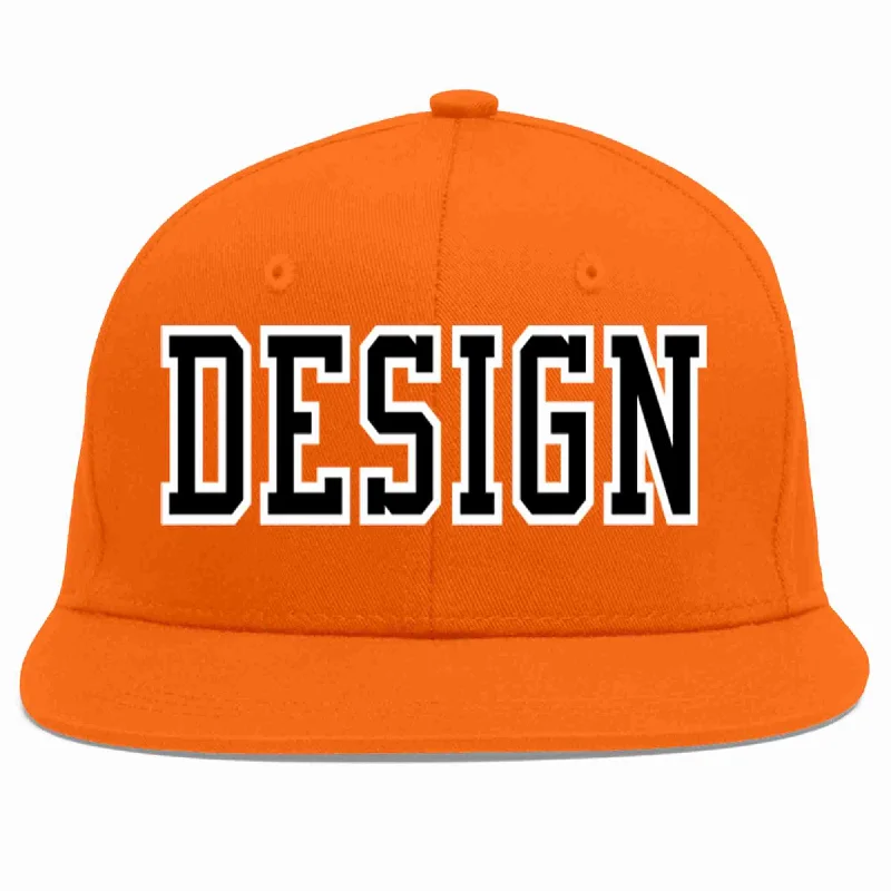 Baseball Cap For Sports Fan Gear-Custom Orange Black-White Flat Eaves Sport Baseball Cap Design for Men/Women/Youth