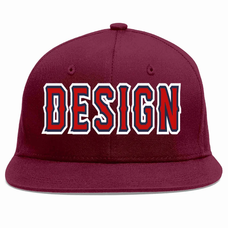 Baseball Cap For Custom League Orders-Custom Crimson Red-Navy Flat Eaves Sport Baseball Cap Design for Men/Women/Youth