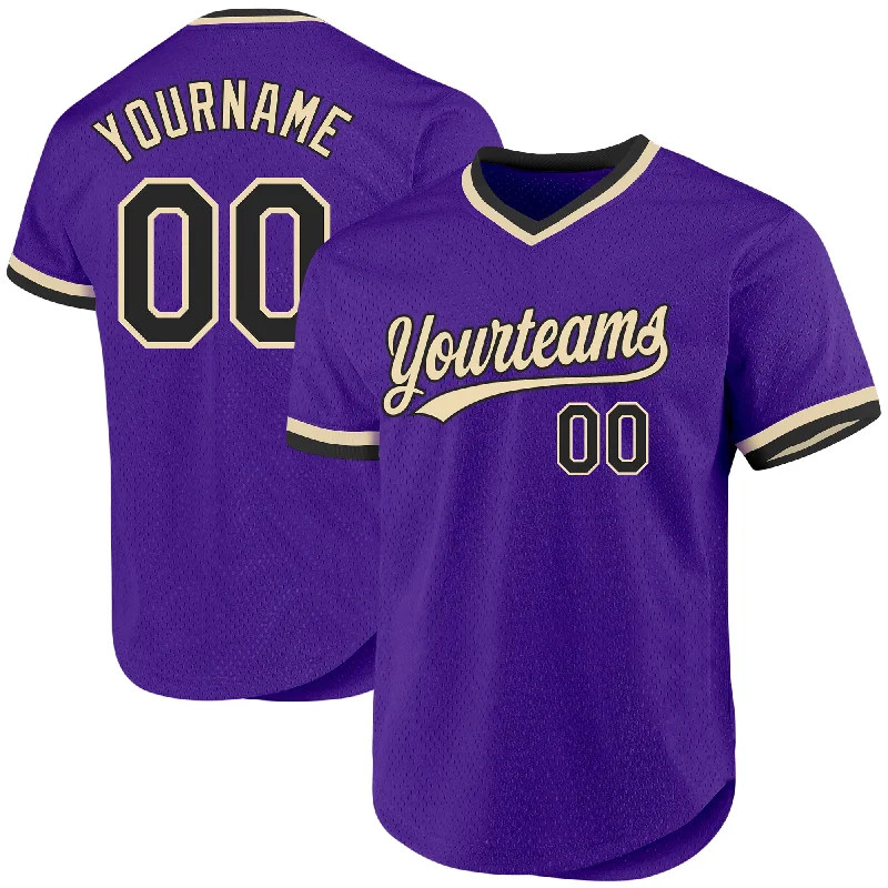 Baseball Jersey For Tournament Merchandise-Custom Purple Black-Cream Authentic Throwback Baseball Jersey