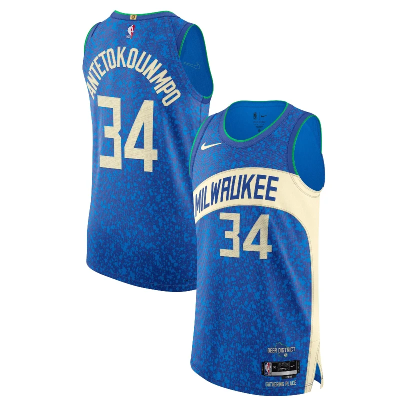 Basketball Jersey For Softball Custom Merchandise-Giannis Antetokounmpo Milwaukee Bucks Basketball Jersey - City Edition - Blue