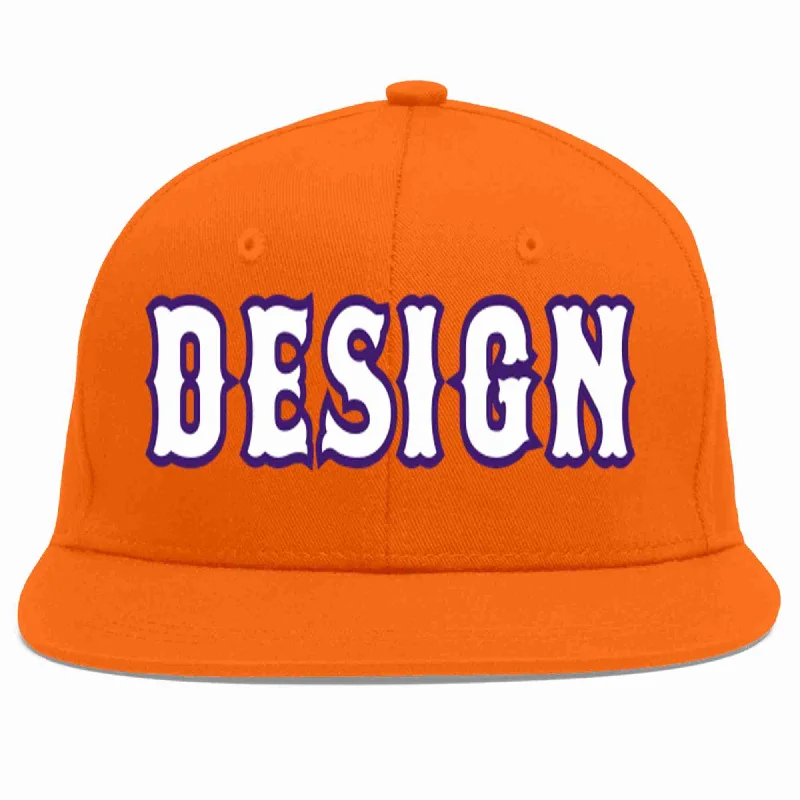 Baseball Cap With Custom Team Name-Custom Orange White-purple Flat Eaves Sport Baseball Cap Design for Men/Women/Youth