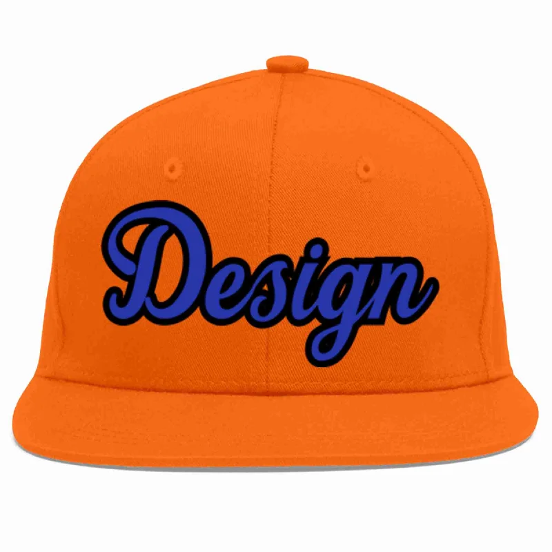 Baseball Cap For Custom Player Orders-Custom Orange Royal-Black Flat Eaves Sport Baseball Cap Design for Men/Women/Youth