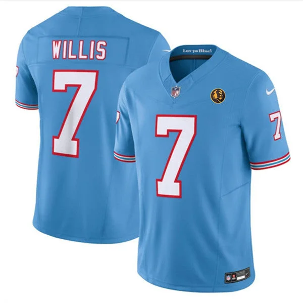 Football Jersey With Team Logo-Men's Tennessee Titans #7 Malik Willis Blue 2023 F.U.S.E. Throwback With John Madden Patch Vapor Limited Football Stitched Jersey