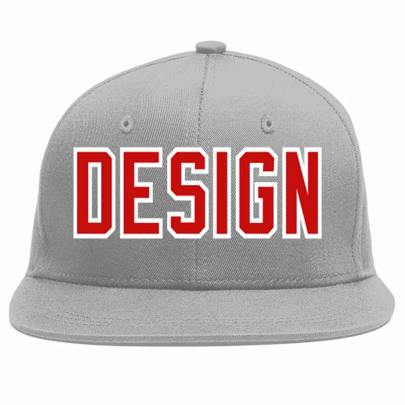 Baseball Cap For Outdoor Gear-Custom Gray Red-White Flat Eaves Sport Baseball Cap Design for Men/Women/Youth