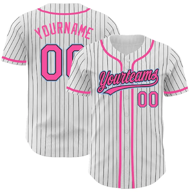 Baseball Jersey For Special Edition Orders-Custom White Black Pinstripe Pink-Light Blue Authentic Baseball Jersey