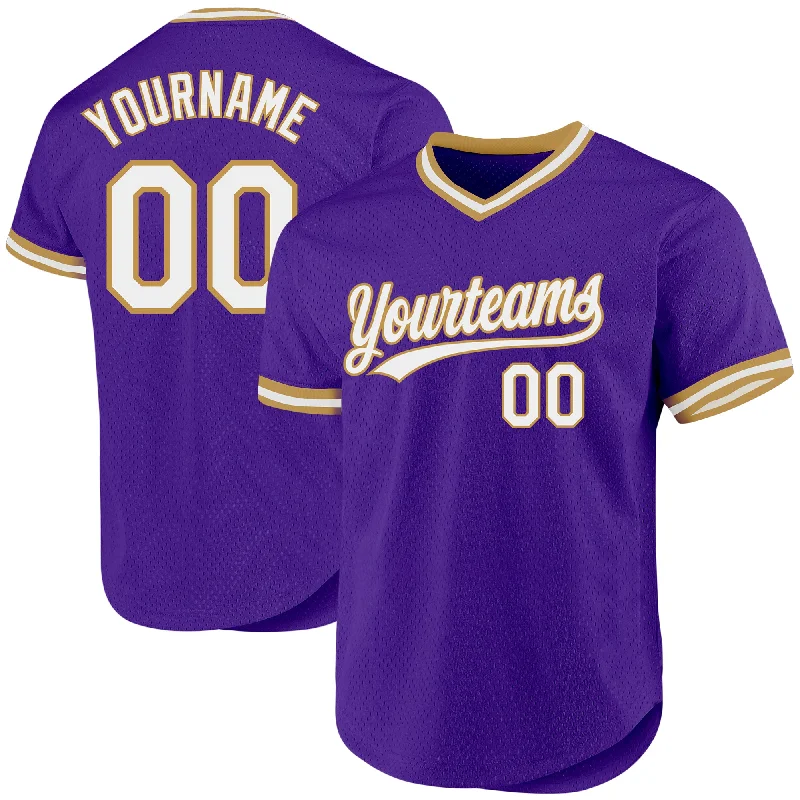 Baseball Jersey For College Event Customization-Custom Purple White-Old Gold Authentic Throwback Baseball Jersey