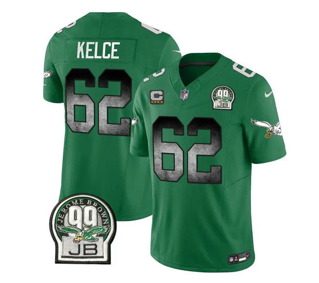 Football Jersey For Player Customization-Men's Philadelphia Eagles #62 Jason Kelce Green 2023 F.U.S.E. With 4-star C Patch Throwback Vapor Untouchable Limited Football Stitched Jersey