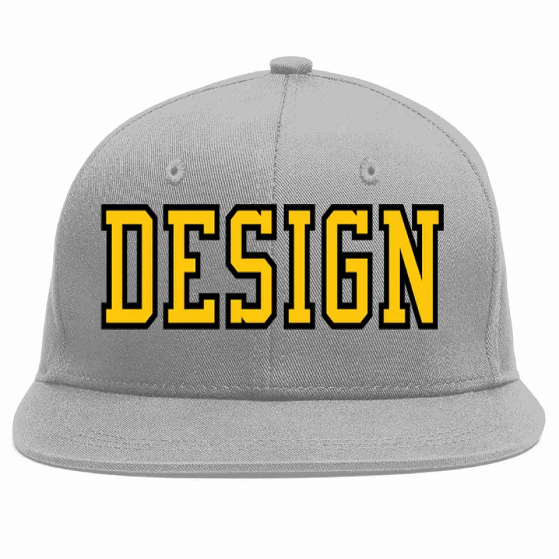 Baseball Cap For Custom Orders And Gifts-Custom Gray Gold-Black Flat Eaves Sport Baseball Cap Design for Men/Women/Youth