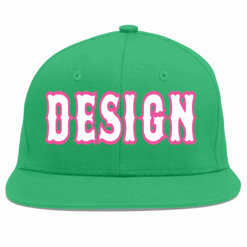 Baseball Cap For Official League Merchandise-Custom Teal White-Pink Flat Eaves Sport Baseball Cap