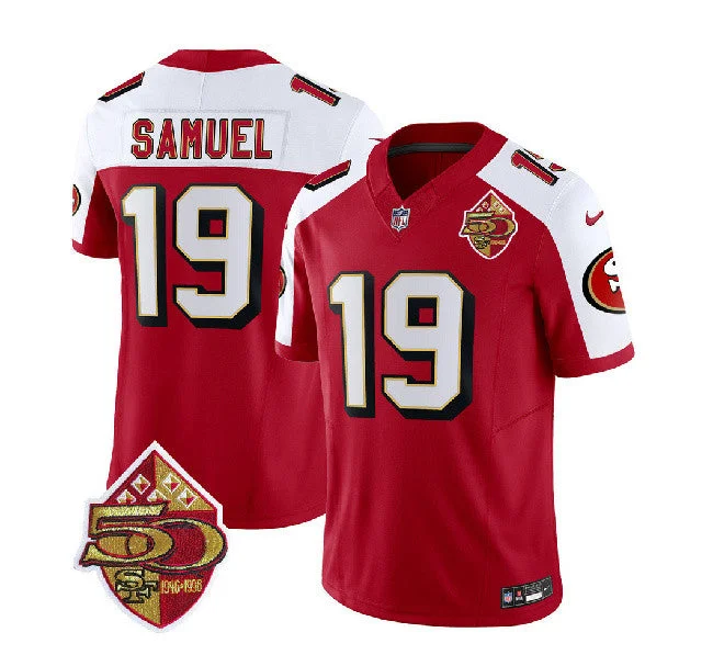 Football Jersey For School Fundraisers-Men's San Francisco 49ers #19 Deebo Samuel Red/White 2023 F.U.S.E. 50th Patch Throwback Football Stitched Jersey