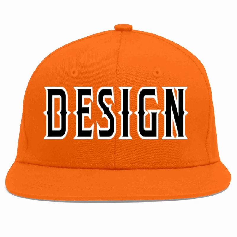 Baseball Cap With Adjustable Strap-Custom Orange Black-White Flat Eaves Sport Baseball Cap Design for Men/Women/Youth