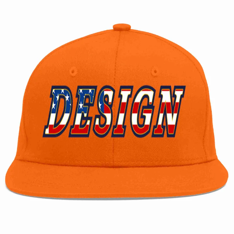 Baseball Cap For Special Team Gifts-Custom Orange Vintage USA Flag-Gold Flat Eaves Sport Baseball Cap Design for Men/Women/Youth