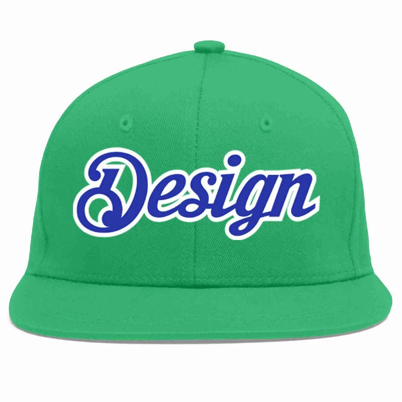 Baseball Cap For Custom Fan Designs-Custom Teal Royal-White Flat Eaves Sport Baseball Cap