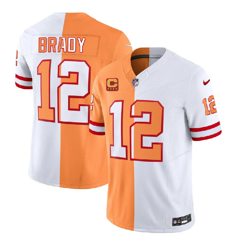 Football Jersey For Fundraiser Campaigns-Men's Tampa Bay Buccaneers #12 Tom Brady 2023 F.U.S.E. White/Gold With 4-Star C Patch Split Throwback Limited Football Stitched Jersey