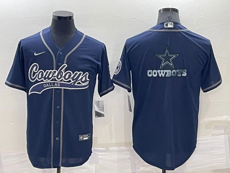 Baseball Jersey With Custom Fan Designs-Men's Dallas Cowboys Navy Blue Team Big Logo With Patch Cool Base Stitched Baseball Jersey