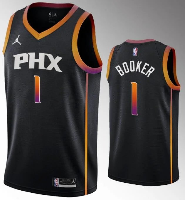 Basketball Jersey With Player Numbers For Sale-Suns 1 Devin Booker Black 2022-23 Swingman Basketball Jersey