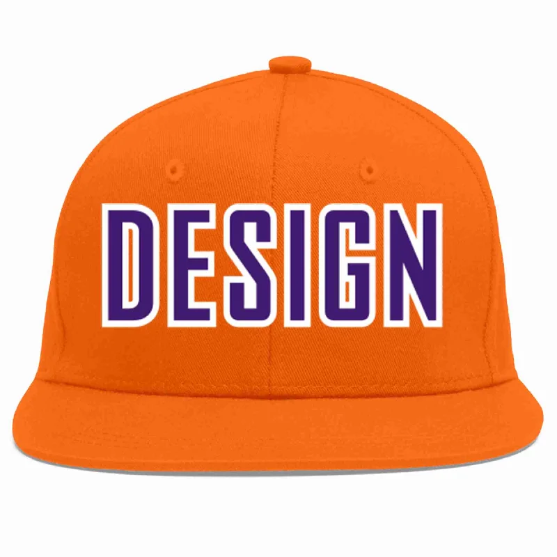 Baseball Cap With Custom Graphics And Logo-Custom Orange purple-White Flat Eaves Sport Baseball Cap Design for Men/Women/Youth